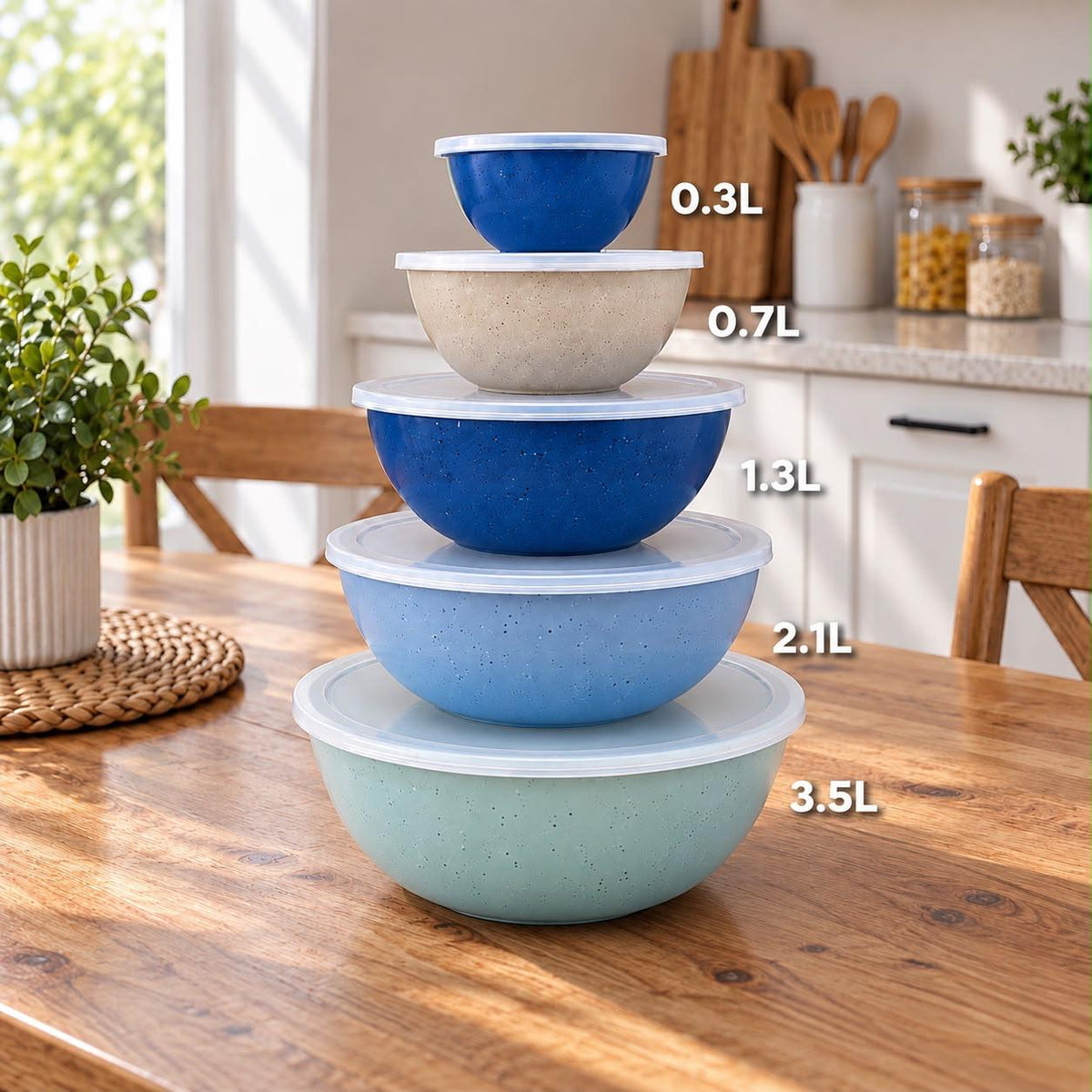 Gourmet Blue Plastic Bowls with Lids Set (5pcs)