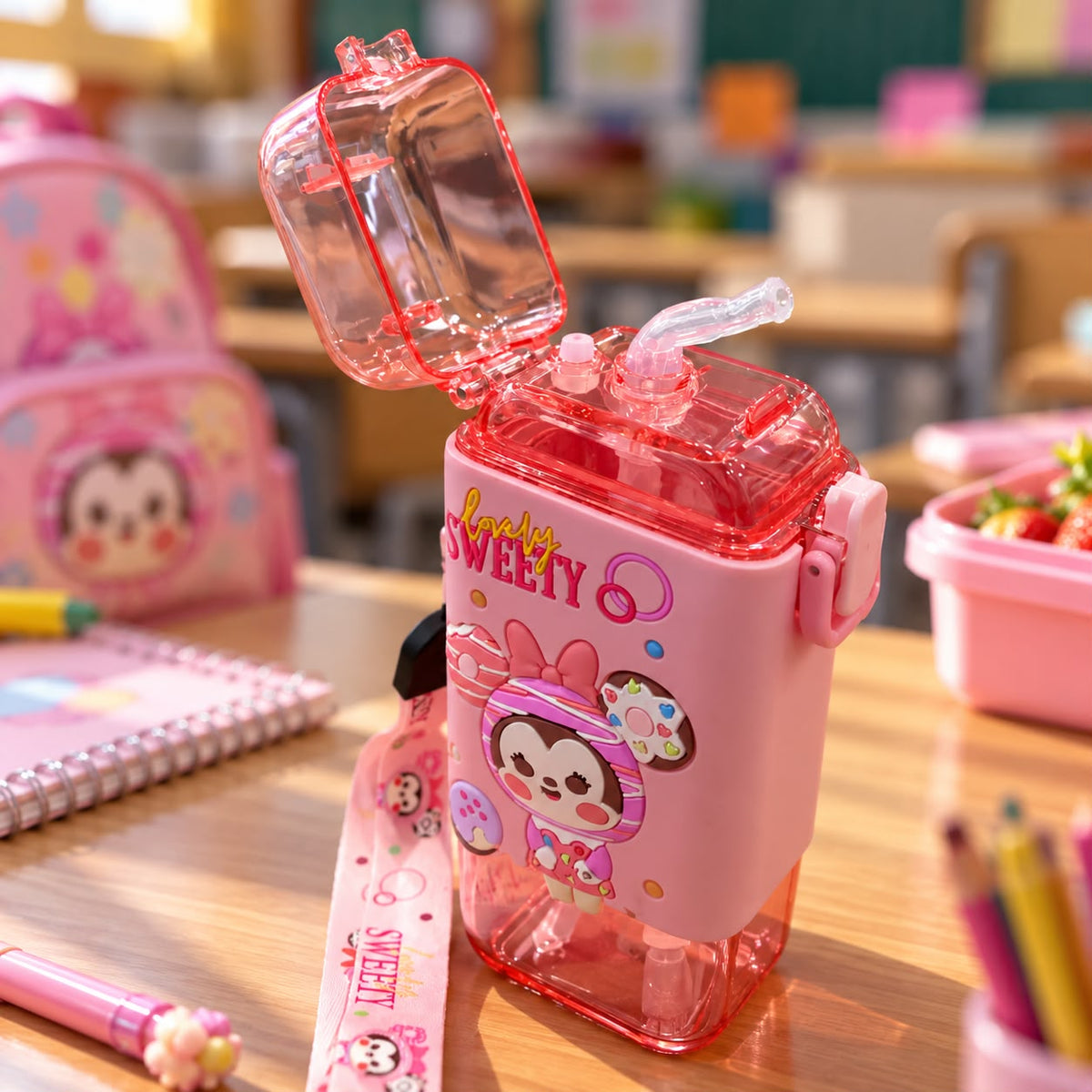 Pink Plastic Small Water Bottle 280ml