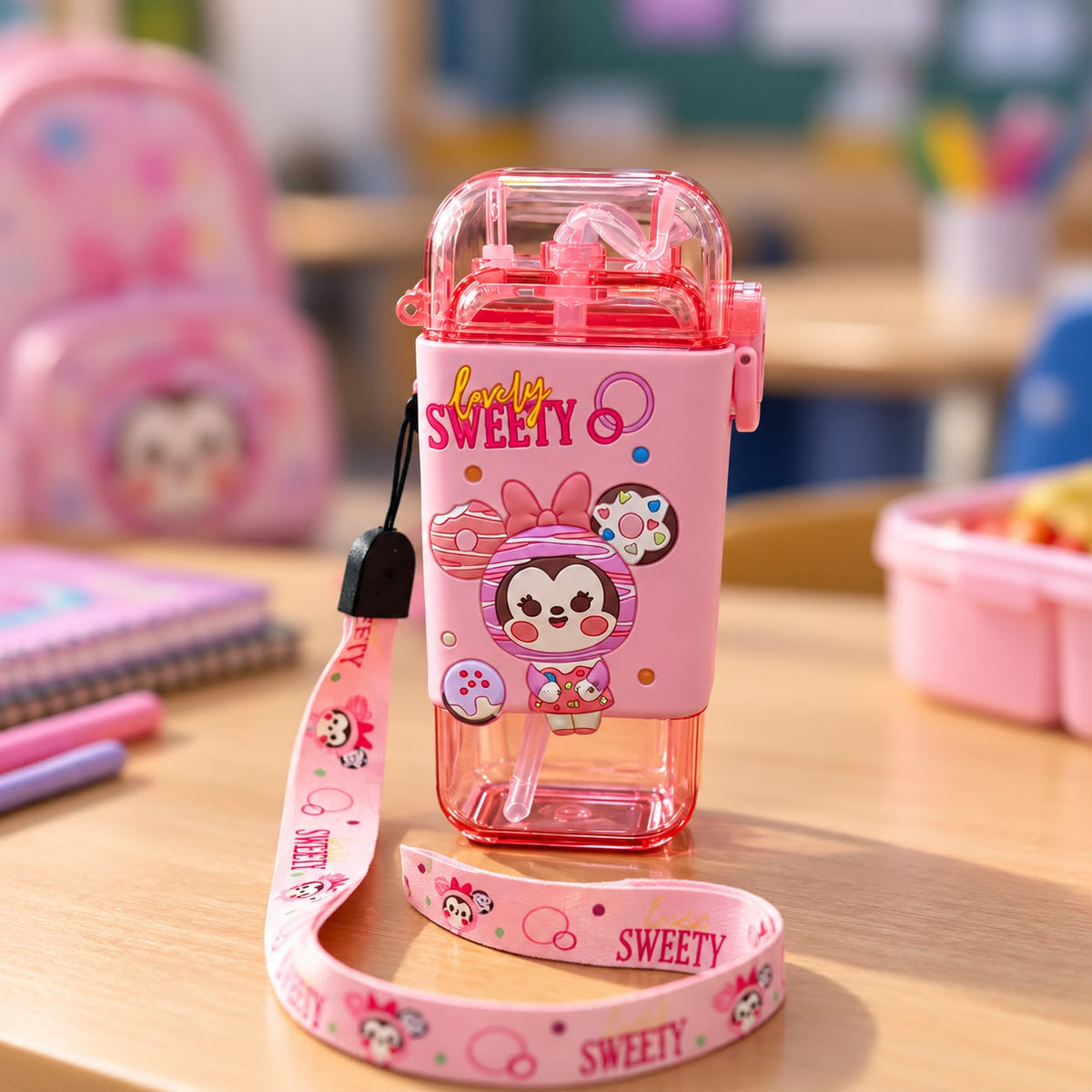 Pink Plastic Small Water Bottle 280ml