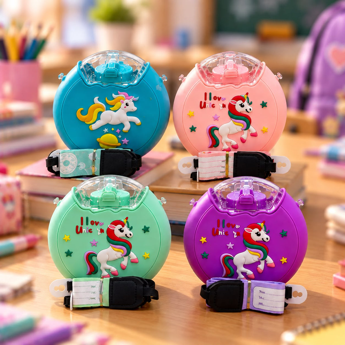 Unicorns Round Plastic Water Bottle 380ml