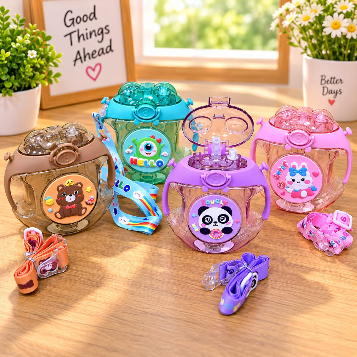 Kids Round Plastic Water Bottle with Atomizer Spray 500ml