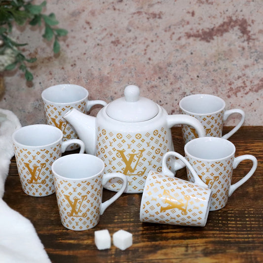 LV Porcelain Teapot & Cups Set (8pcs)