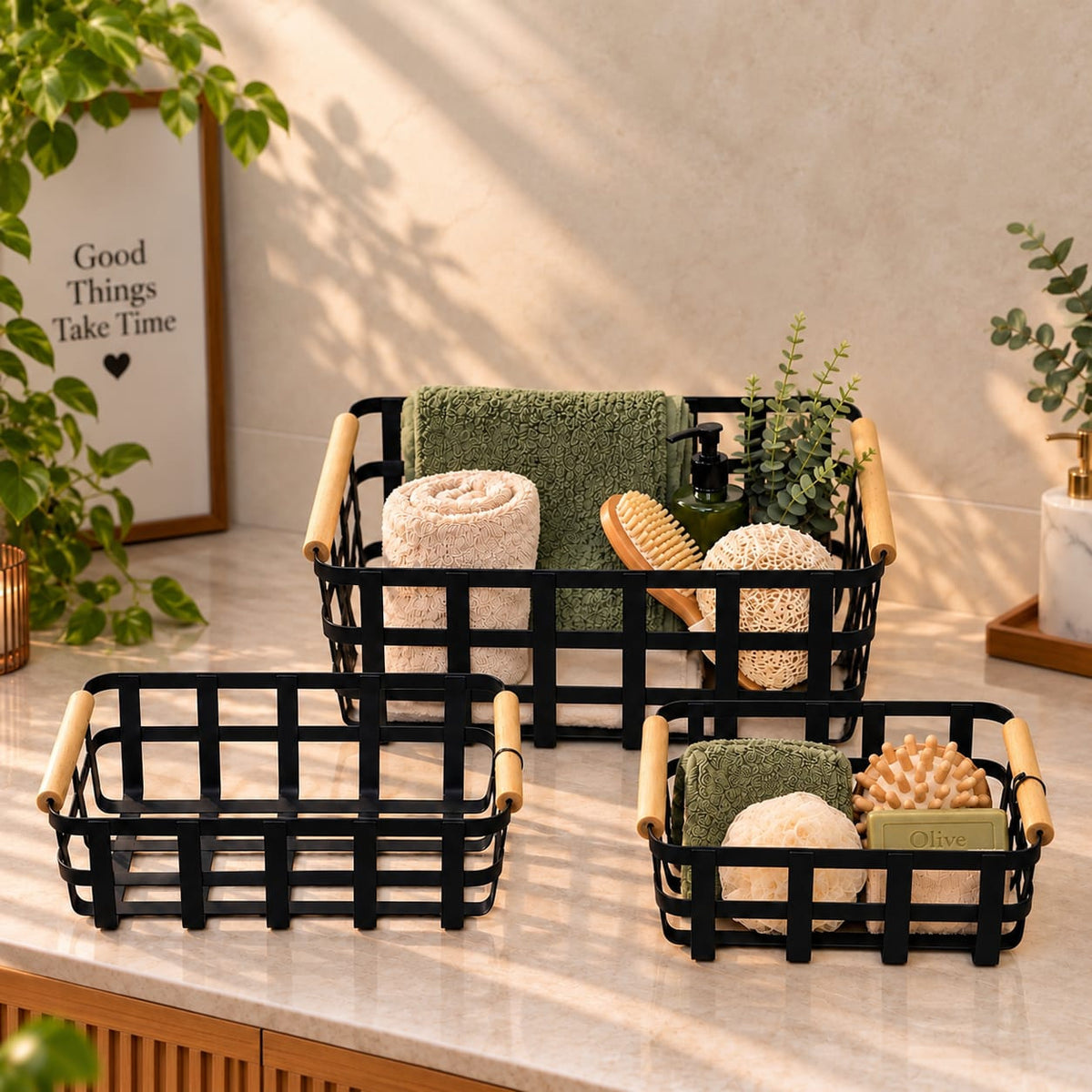 Black Metal Storage Baskets Set (3pcs)