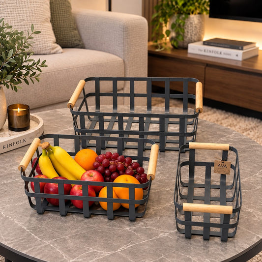 Grey Metal Storage Baskets Set (3pcs)