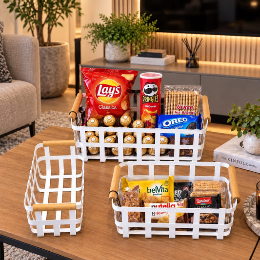 White Metal Storage Baskets Set (3pcs)