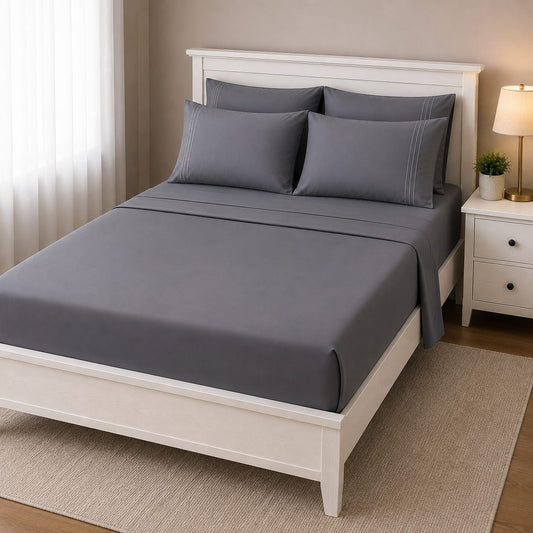 100% Microfiber 6-Piece Dark Grey Full Bed Set