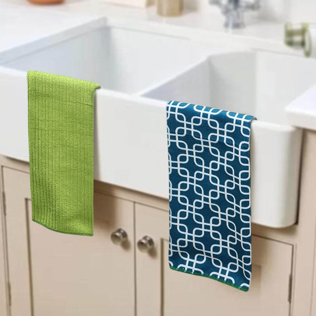 Green & Blue Microfiber Cleaning Towels Set (2pcs)