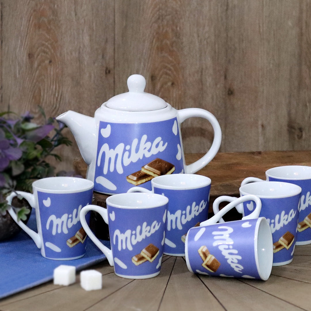 Milka Porcelain Teapot & Cups Set (8pcs)