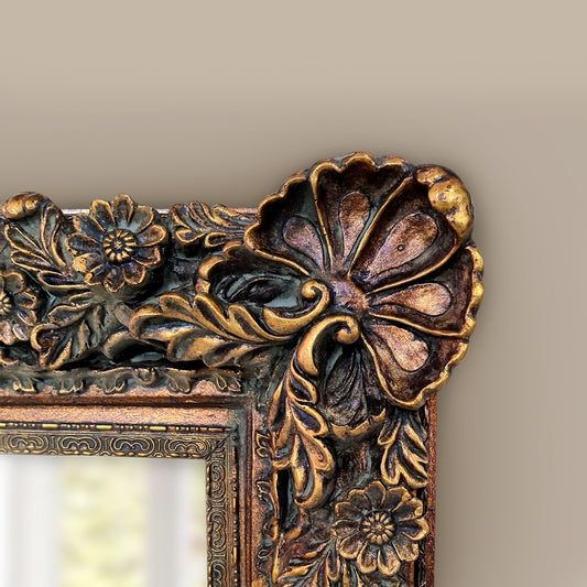 Gold Flowers Glass Mirror