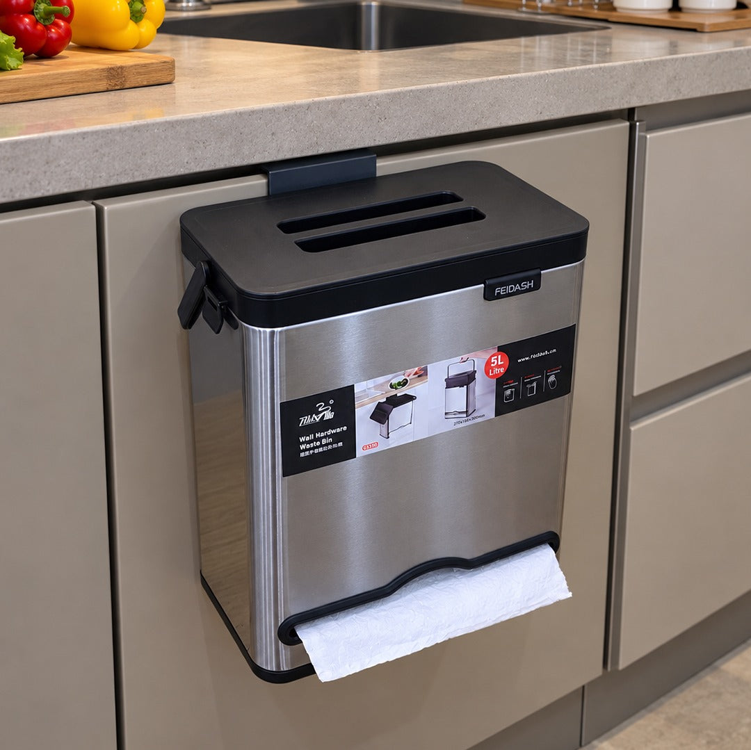 Stainless Steel Mounted Trash Bin with Paper Towel Holder