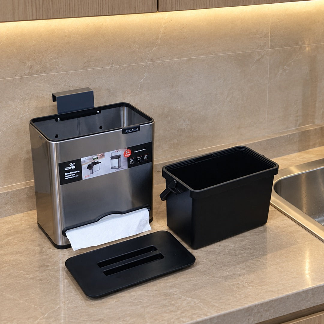 Stainless Steel Mounted Trash Bin with Paper Towel Holder