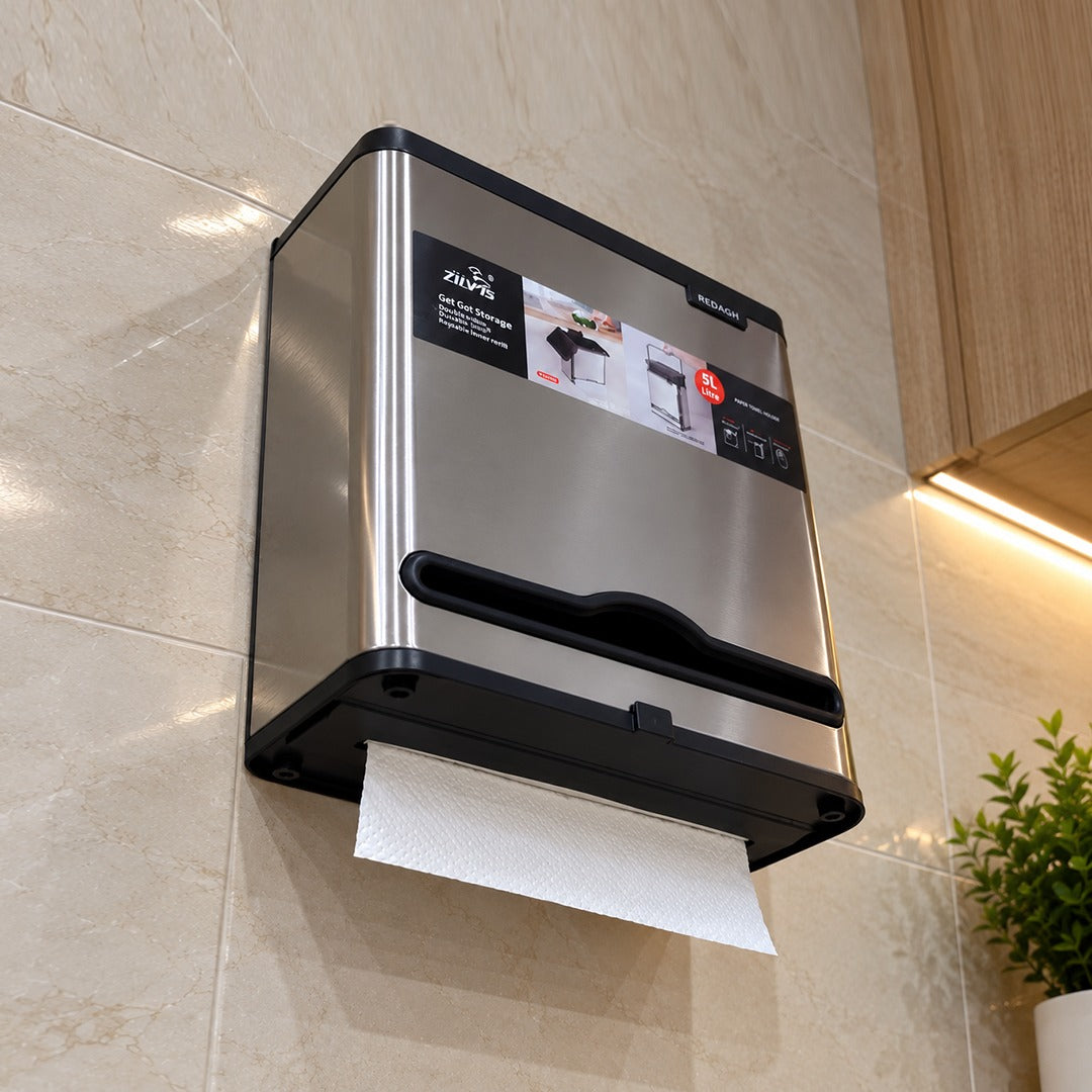 Stainless Steel Mounted Trash Bin with Paper Towel Holder