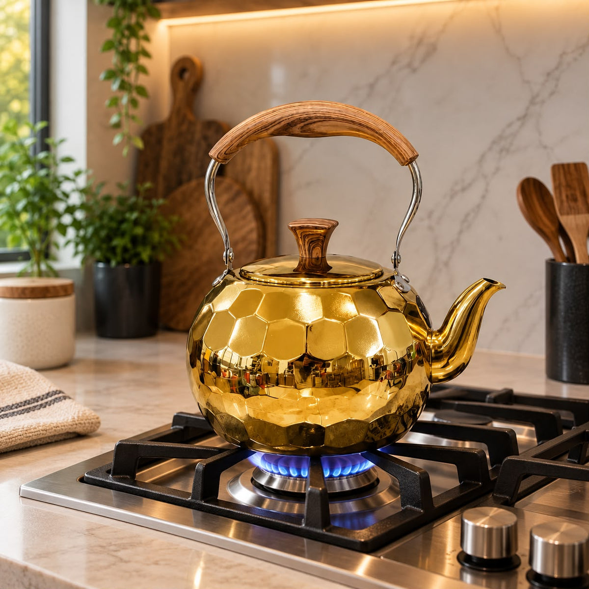 Stainless Steel Gold Tea Kettle (Available in 3 sizes)