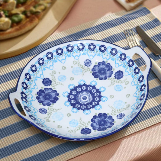 Navy Petals Porcelain Plate with Handles