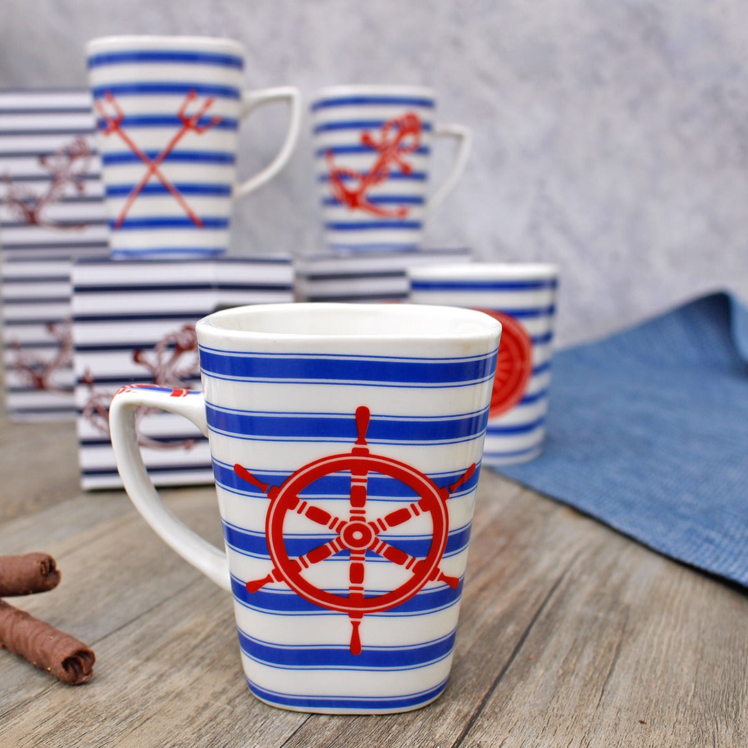 Navy & Red Sea Porcelain Mugs with Box