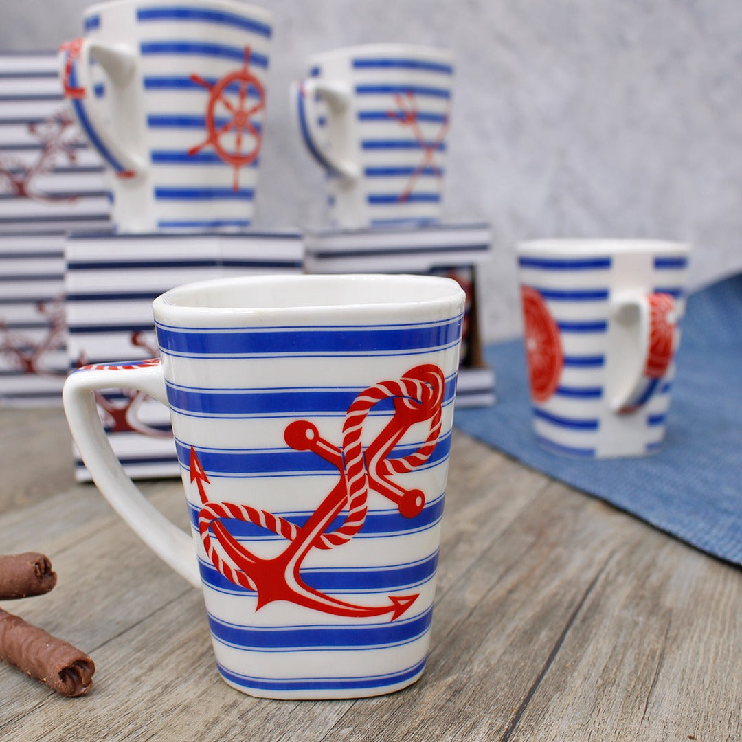 Navy & Red Sea Porcelain Mugs with Box