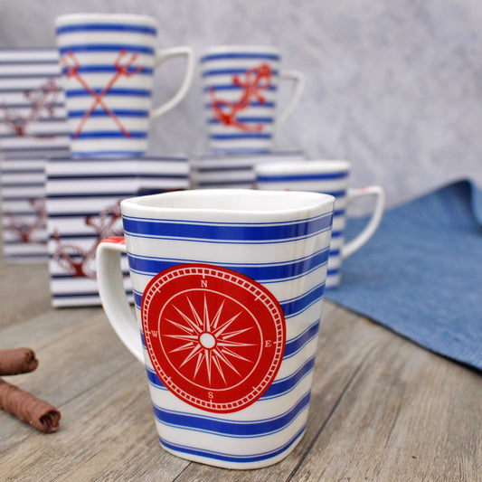 Navy & Red Sea Porcelain Mugs with Box