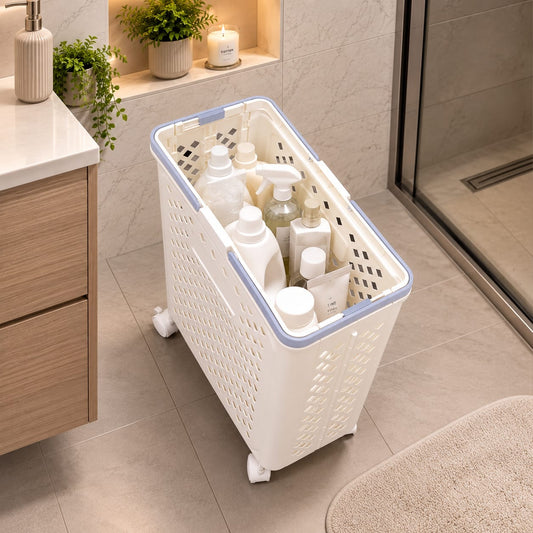 Rolling Plastic Storage Basket with Wheels