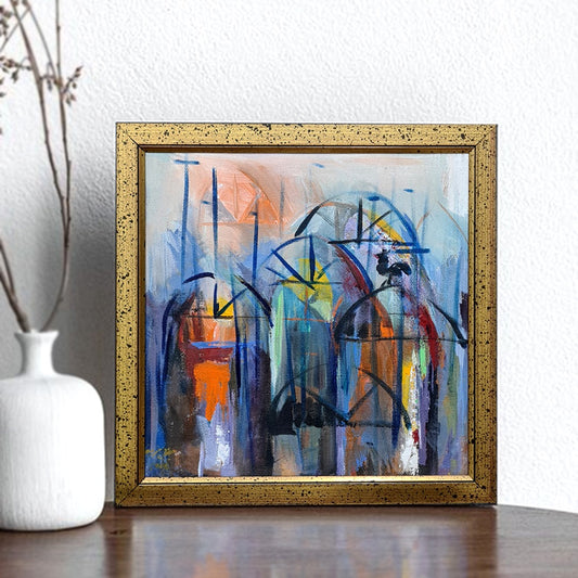 Colorful Lines Framed Handmade Oil Painting