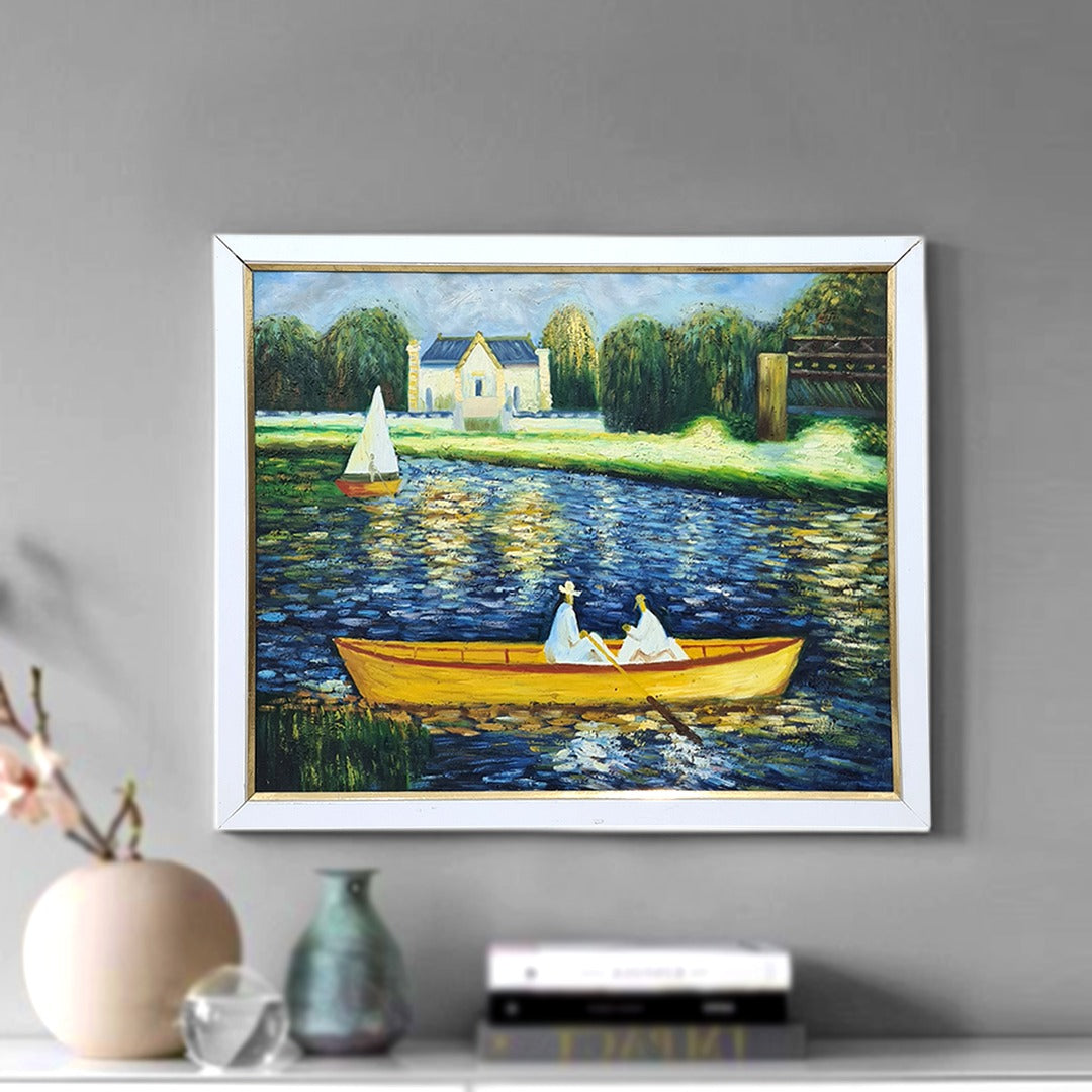 River Boat Framed Handmade Oil Painting