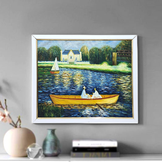 River Boat Framed Handmade Oil Painting