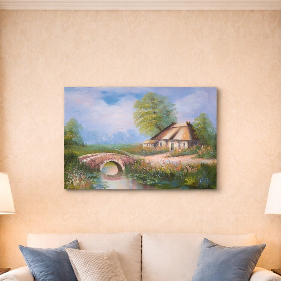 Village Bridge Oil Painting