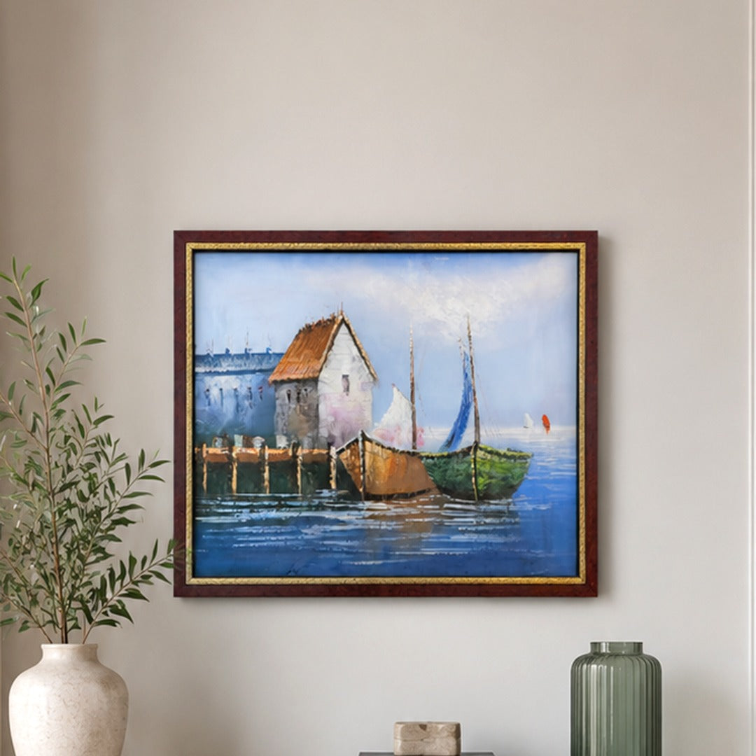 Boat Pier Oil Painting
