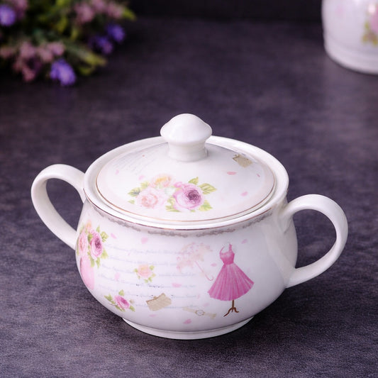 Pink Flowers Porcelain Jar with Lid