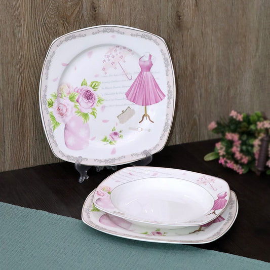 Pink Flowers Porcelain Plates Set