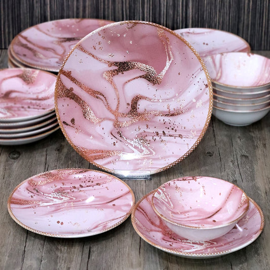 Pink & Gold Porcelain Kitchenware Set (24pcs)