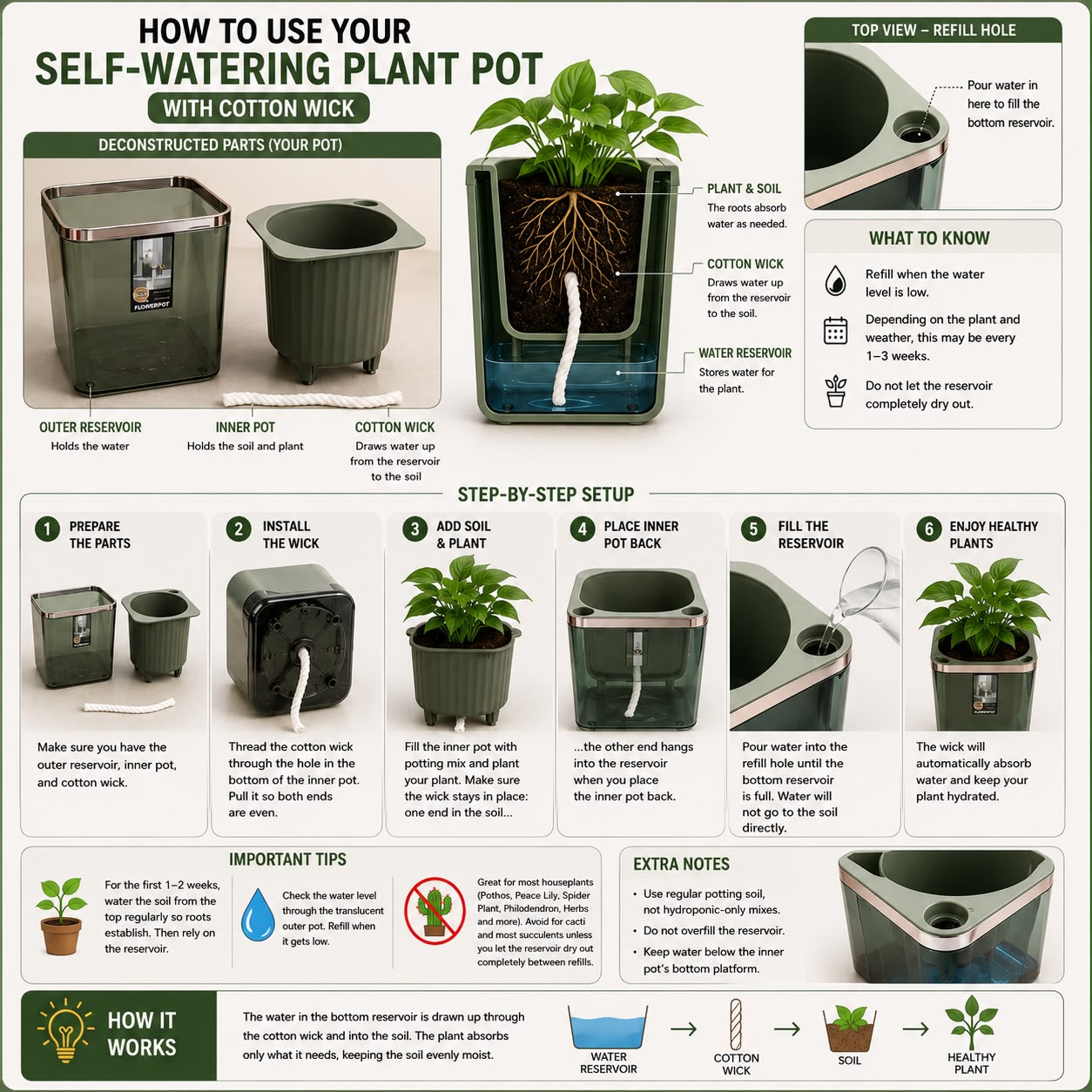 Plexi Automatic Water Absorption Plant Pot (Available in 4 colors)