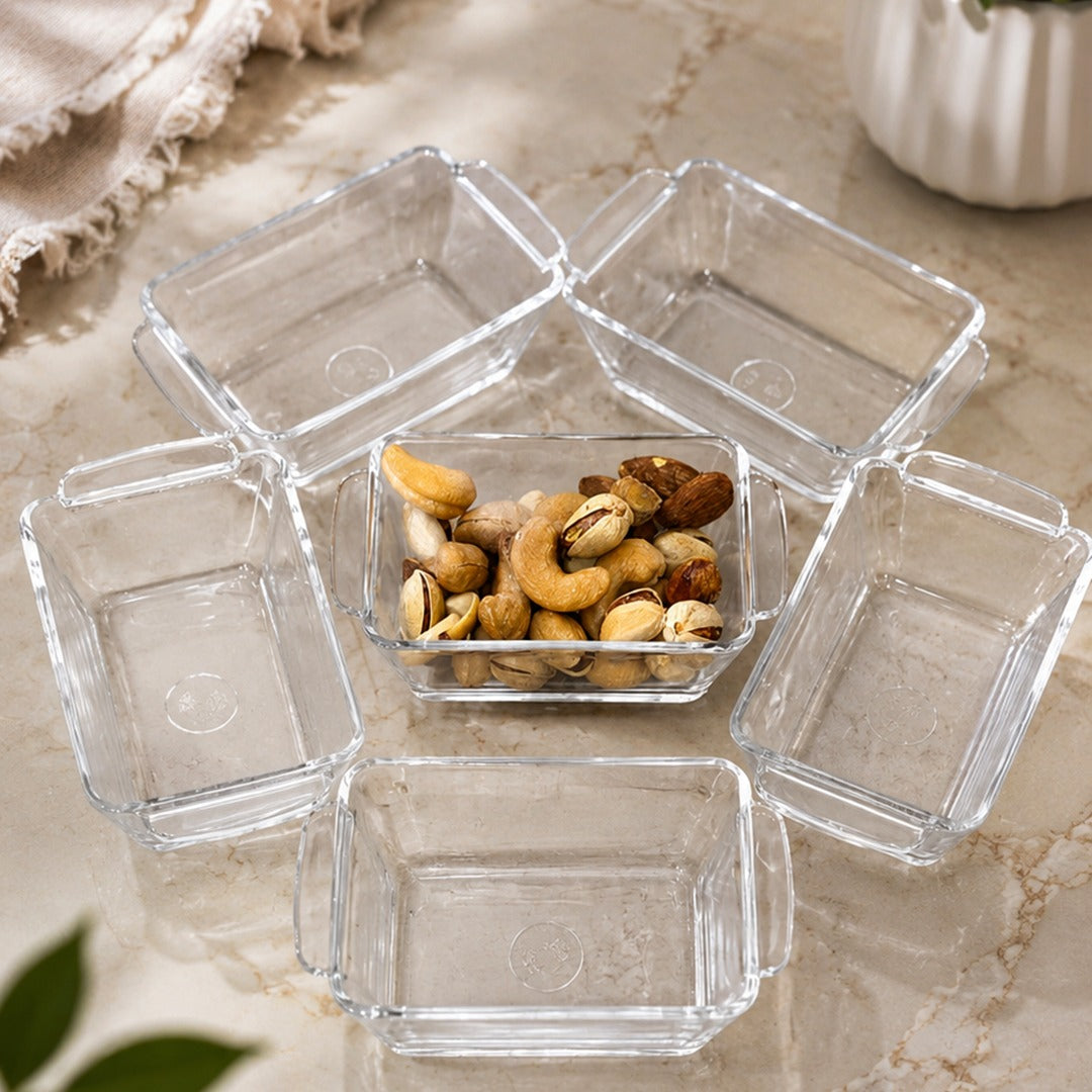 Glass Rectangle Bowls with Handles Set (6pcs)