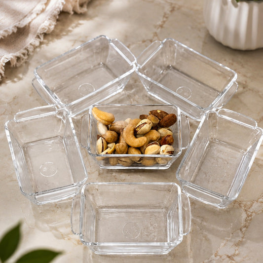 Glass Rectangle Bowls with Handles Set (6pcs)