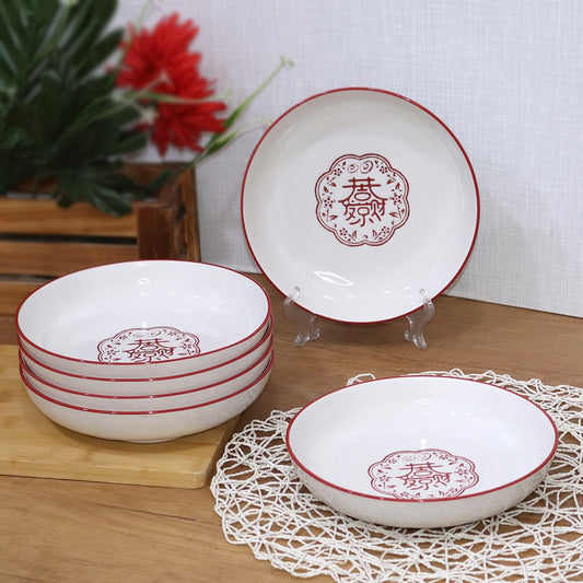 Red Top Porcelain Plates Set