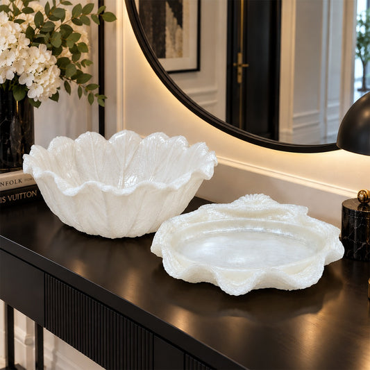 White Decorative Resin Bowl & Plate