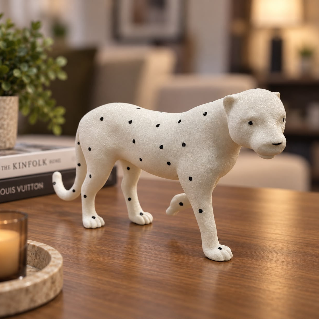 White Leopard Resin Statue