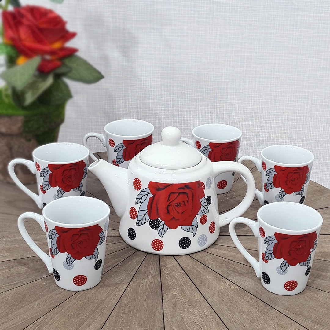 Roses Porcelain Teapot & Cups Set (8pcs)