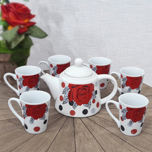 Roses Porcelain Teapot & Cups Set (8pcs)