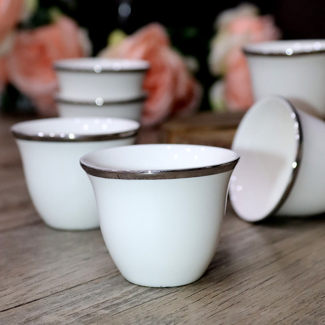 Silver Top Porcelain Coffee Cups Set (12pcs)