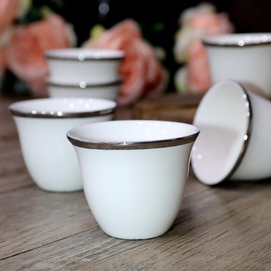 Silver Top Porcelain Coffee Cups Set (12pcs)