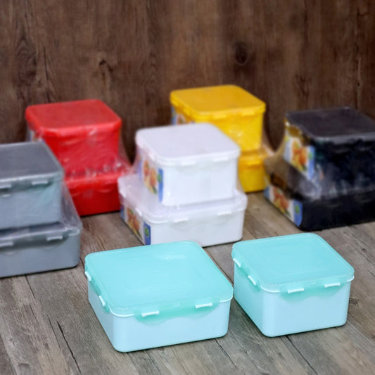 Simple Colorful Square Plastic Containers Set (2pcs)