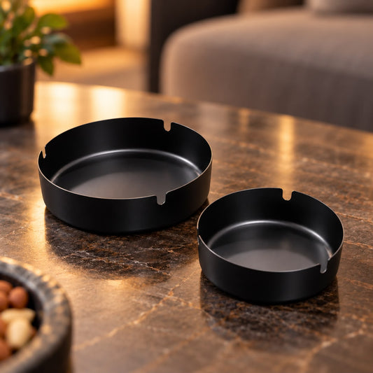 Stainless Steel Black Ashtrays (Available in 2 sizes)