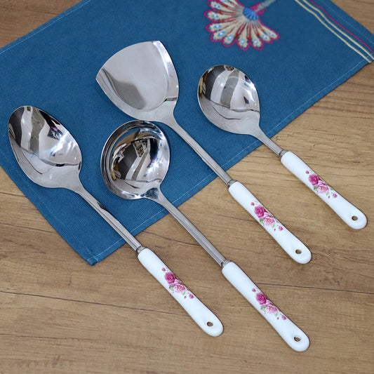 White Flowers Stainless Steel Utensils