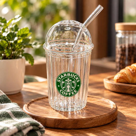 Starbucks Glass Cup with Lid & Straw 450ml