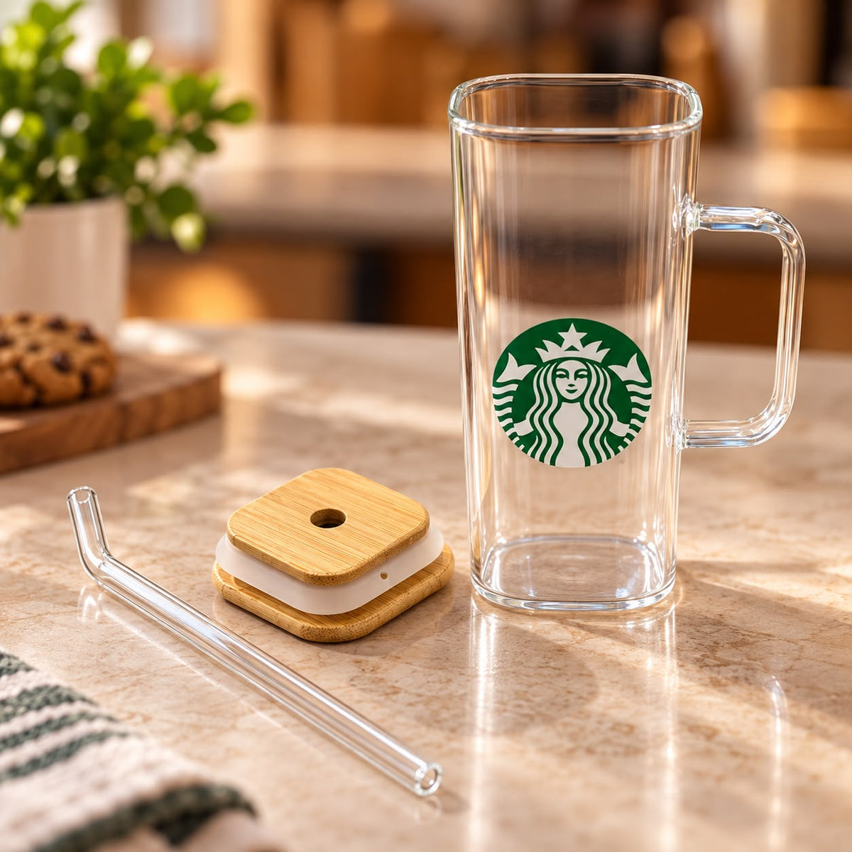 Starbucks Glass Mug with Straw 350ml