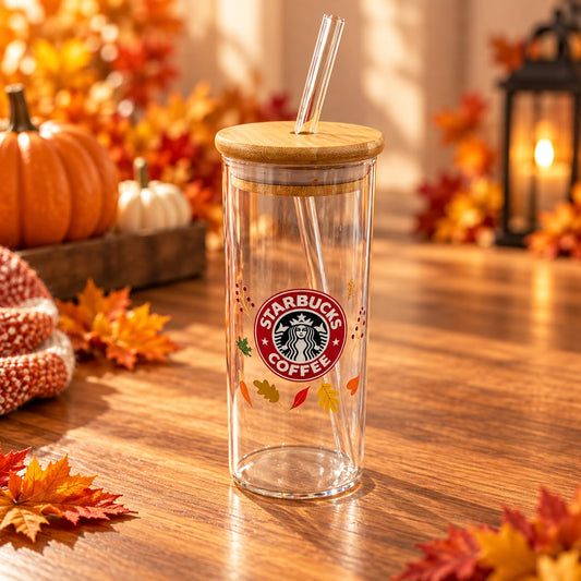 Starbucks Autumn Glass Cup with Lid & Straw 420ml