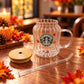 Starbucks Gold Autumn Glass Cup with Lid & Straw 500ml