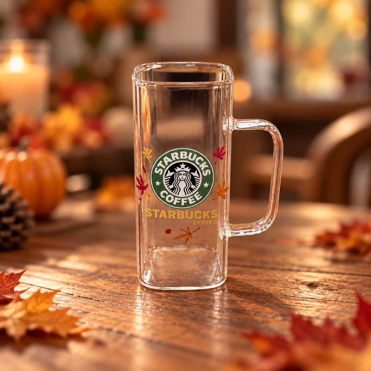 Starbucks Gold Autumn Glass Mug 350ml