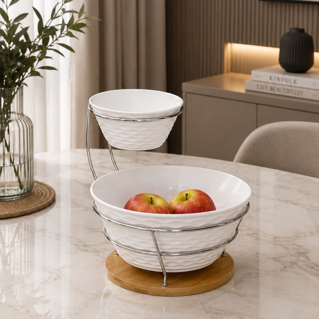 Wavy Bowls Porcelain Set with Stand