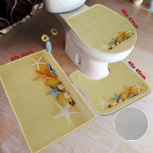 Yellow Starfish Bathroom Mats Set